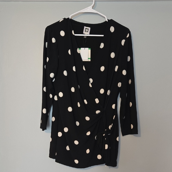 Anne Klein Black and White Polka Dot Blouse - Picture 1 of 6